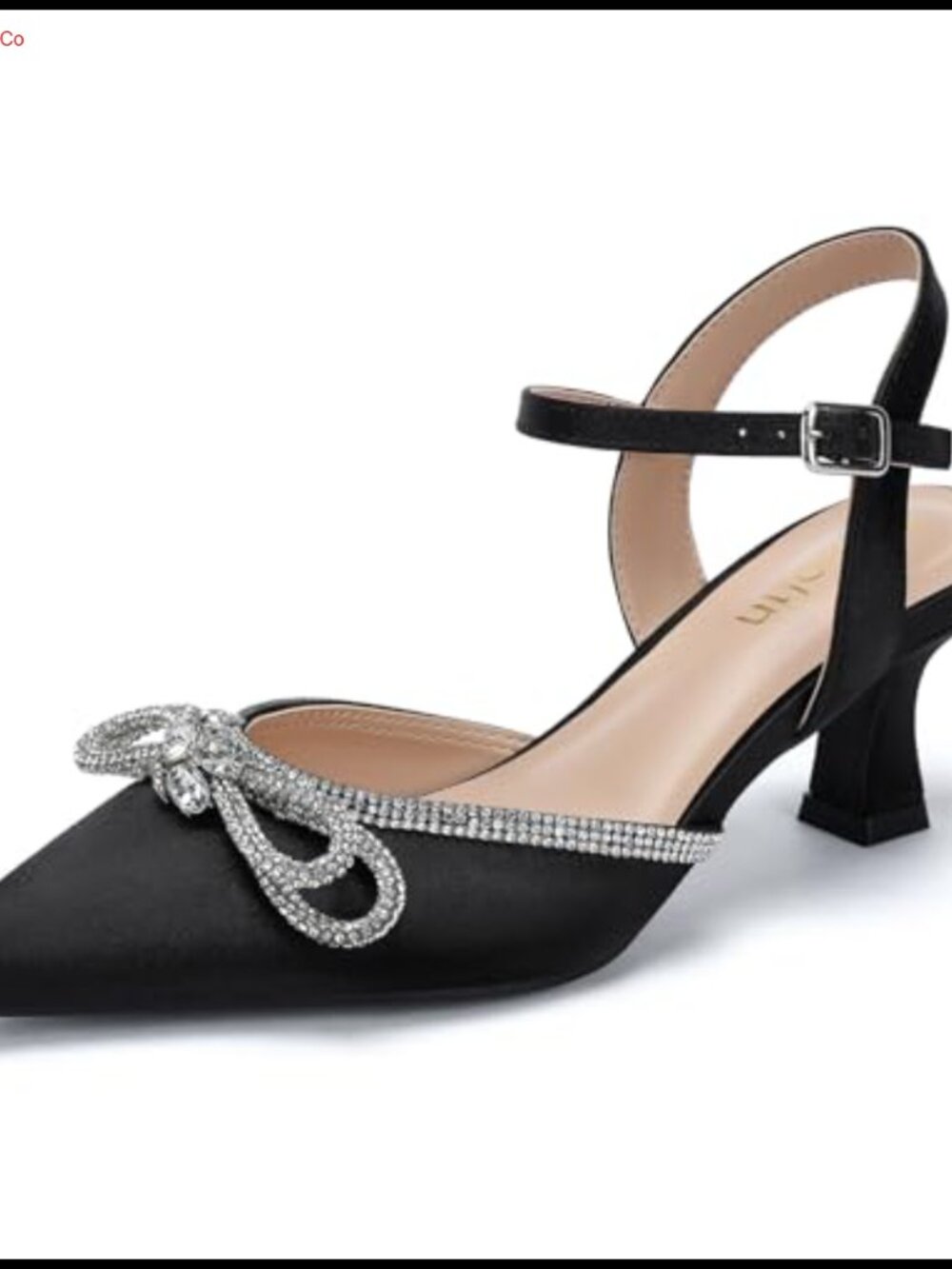 Wide Width Kitten Heels Rhinestone Bow Pointed Toe Pumps